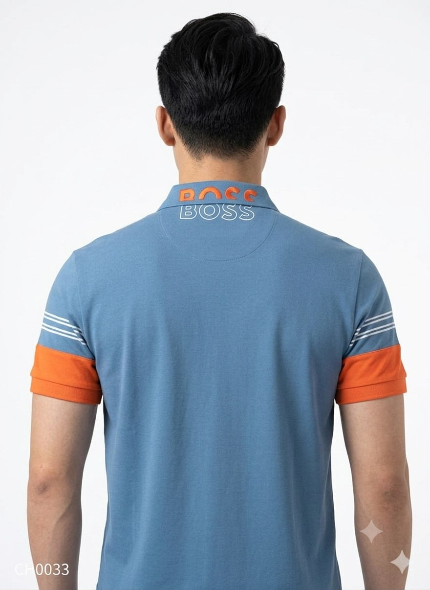 BOSS TSHIRT | Blue Collared T-shirt for Men | Unisex T-Shirt